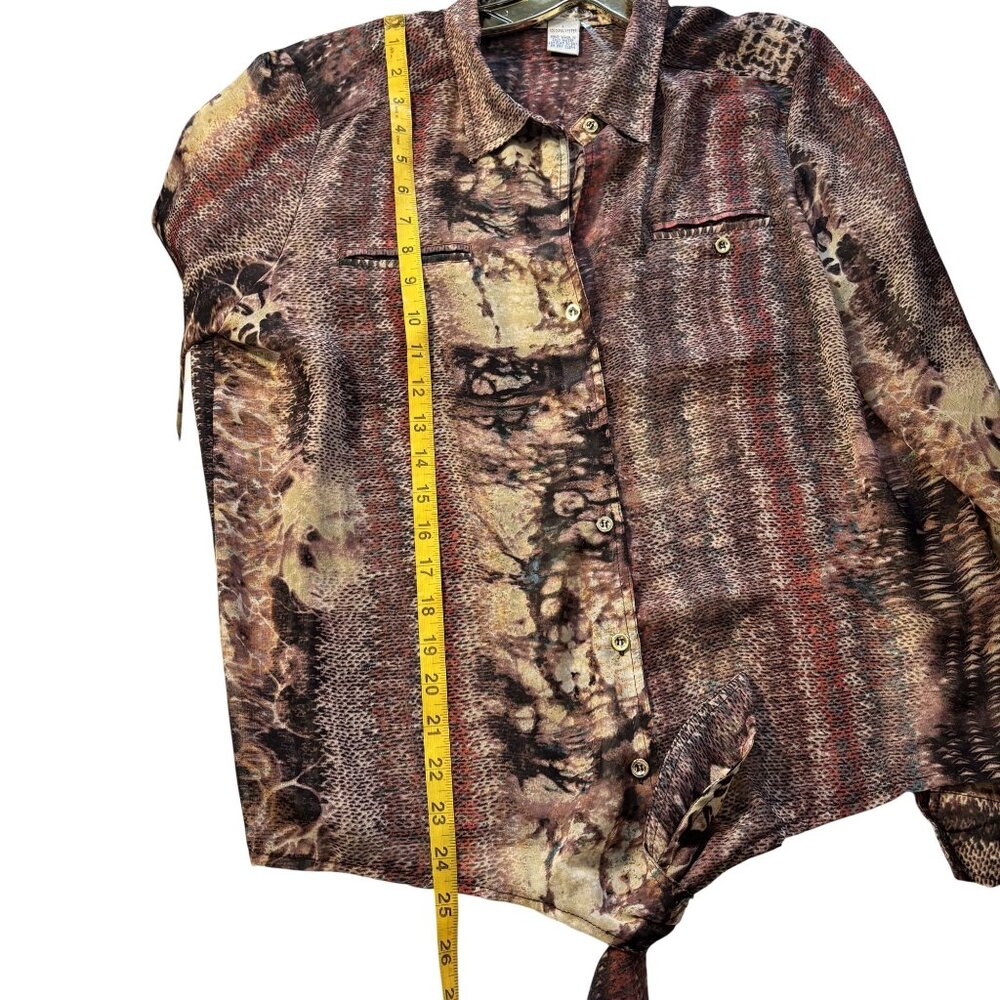 Vintage Alberto Makali Abstract Print Tie-Front Button-Up Blouse Size L - Picture 7 of 10